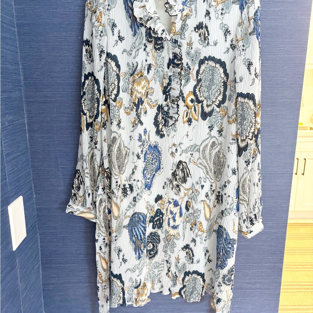 Tory Burch Blue and White Paisley Tie-Waist Mini Dress - Picture 9 of 12
